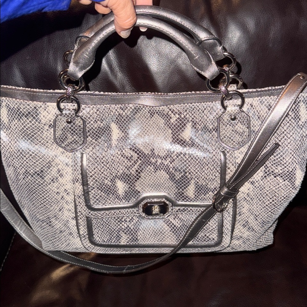 Coach large snake print leather beautiful silver hardware purse